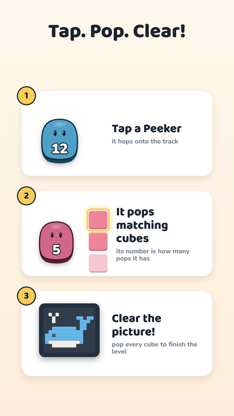 Peek-a-Pop board: Peekers on the track popping cubes of their own colors